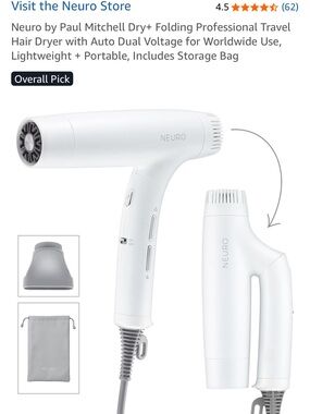 Paul Mitchell Neuro Folding Travel Hair Dryer in pearlescent white